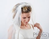hair bridal accessories,Fingertip Ivory Bridal Veil with Swarovski Crystals on Crystal adorned Headband TREASURY featured