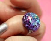 Cool Purple & Green Sparkles Glitter Ring - Handcrafted Modern Resin Jewelry - a Mini Dome Ring by isewcute