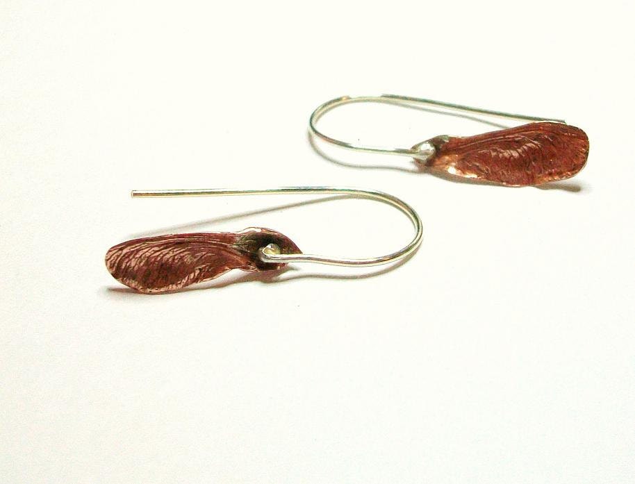 Maple Seed Pods Copper Silver Earrings