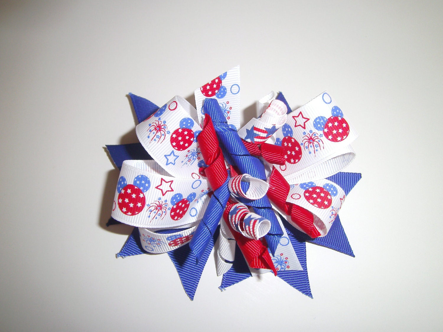 Patriotic Hair Clip, Mickey Mouse Ribbon, Red, White, Blue