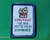 Zombie Caution Sign Framed Cross Stitch Magnet