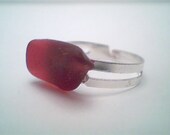 Genuine rare red  beach sea glass ring ajustable size