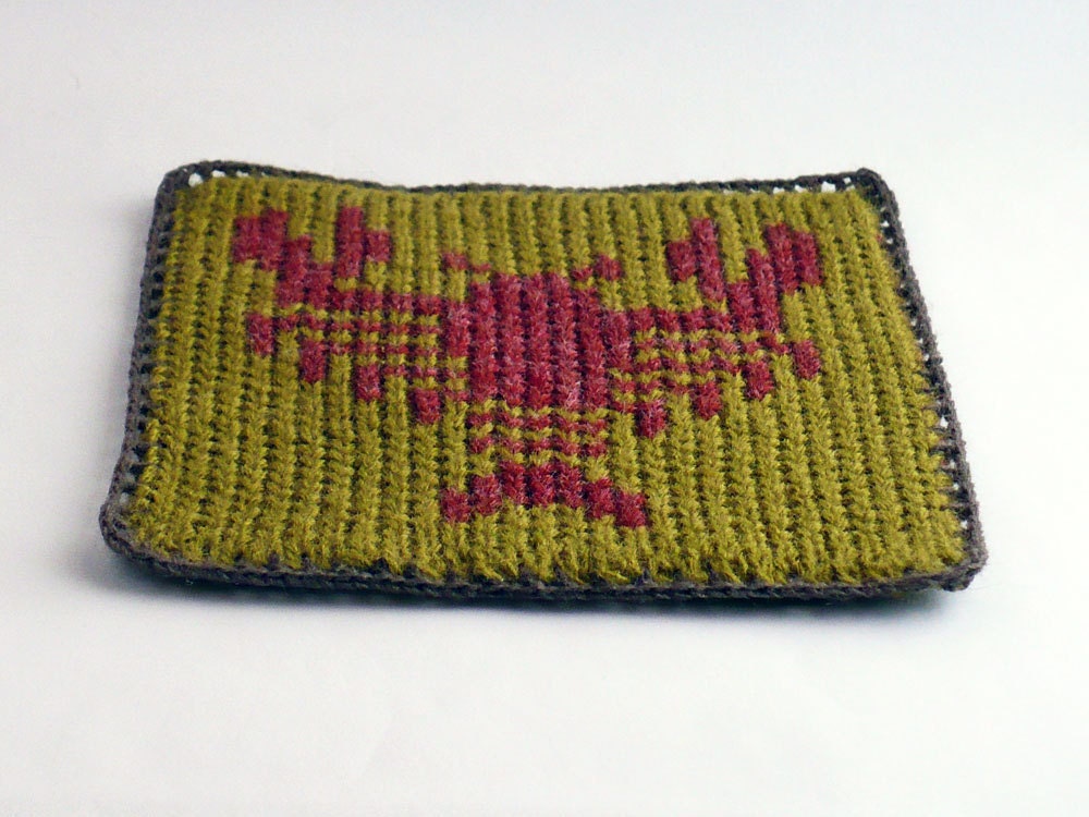 Knit and Crochet Coaster Personalized Cancer Zodiac Mug Rug Olive Green Rust Home Decor