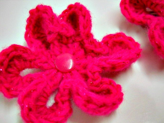 Hot Pink Crocheted Flower Hair Clips