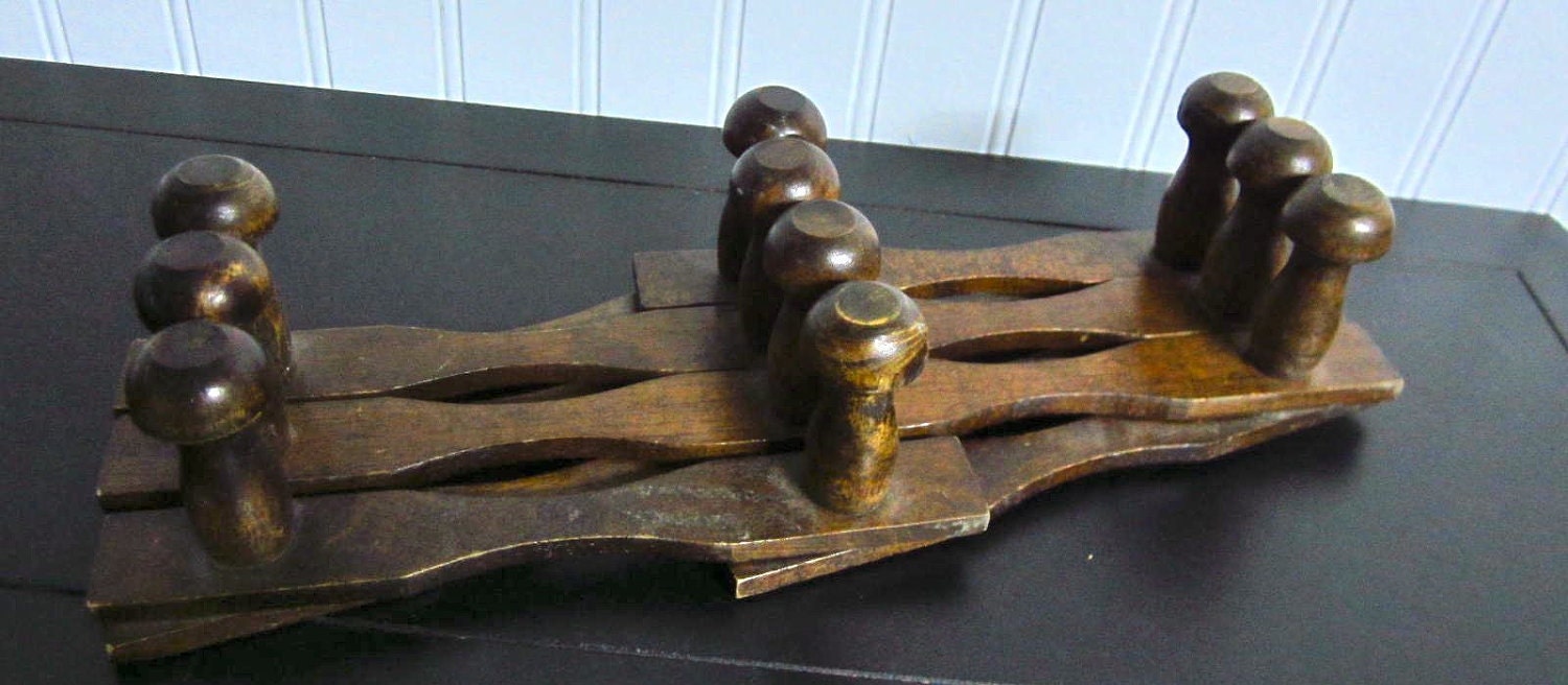 Vintage Wood Accordion Large Peg Rack