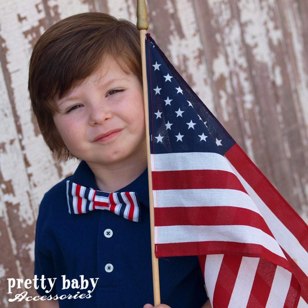 Patriotic Stripes Boys Bow Tie- Red White & Blue