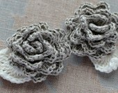 Crochet Linen Flowers Brooches - set of 2