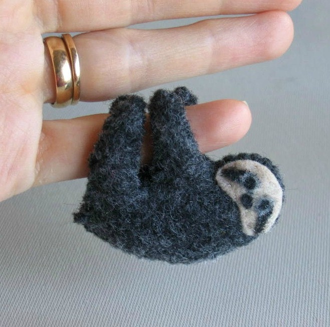 Sloth miniature felt plush stuffed animal with bendable legs and hand painted face - wishwithme