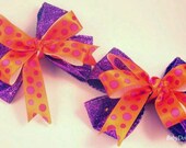 FREE SHIPPING Purple Glitter Pigtail Bows Stacked with Orange Polka Dot ribbon