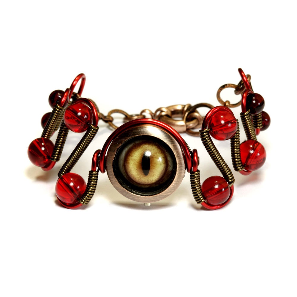 Steampunk Jewelry - Red Beholder Eye Bracelet