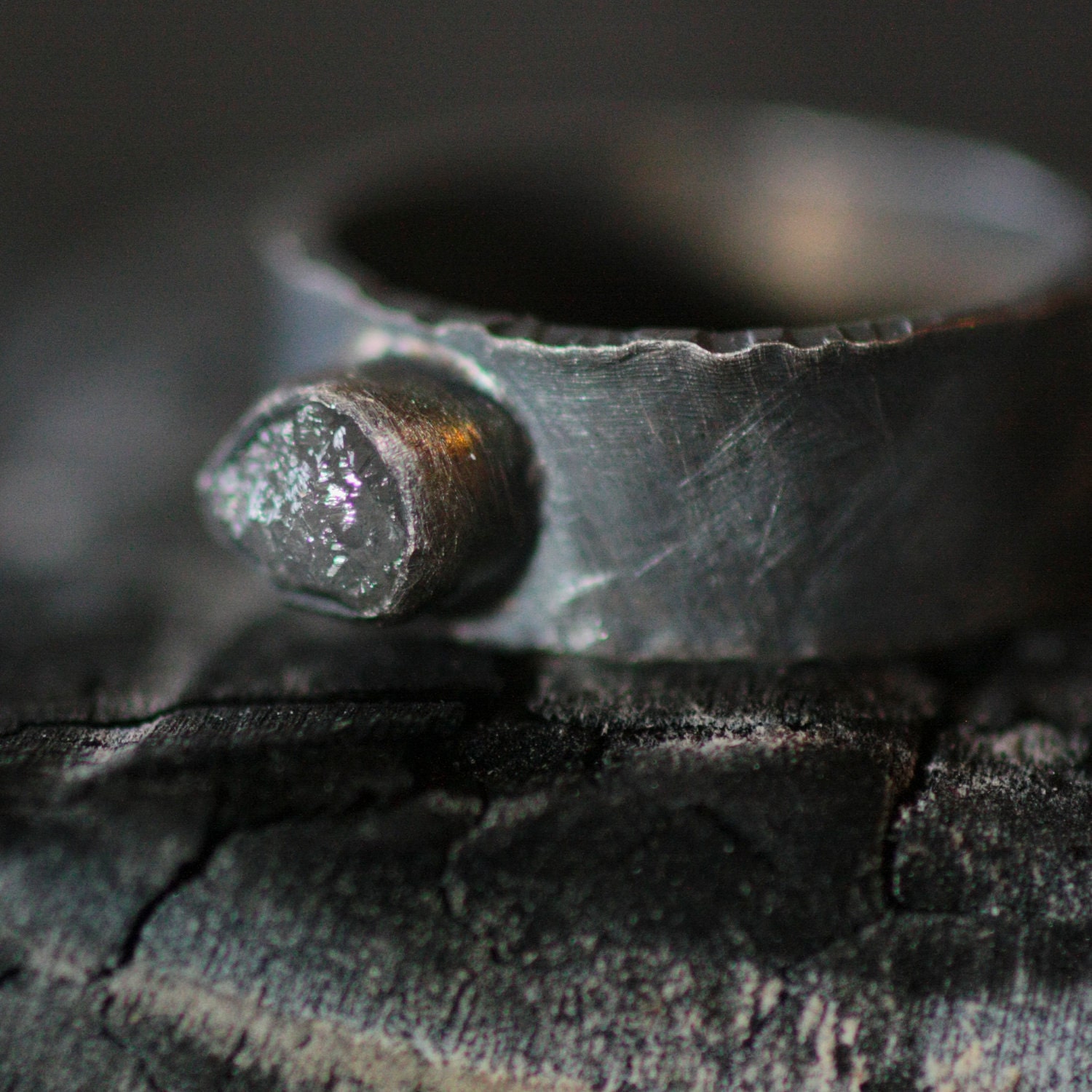 1 Carat Rough Diamond set in oxidized recycled Silver