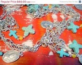 RESERVED FOR ASHLYN     MothersDaySale A Spiritual Necklace            (Turquoise Crosses and Religious Metal Necklace)
