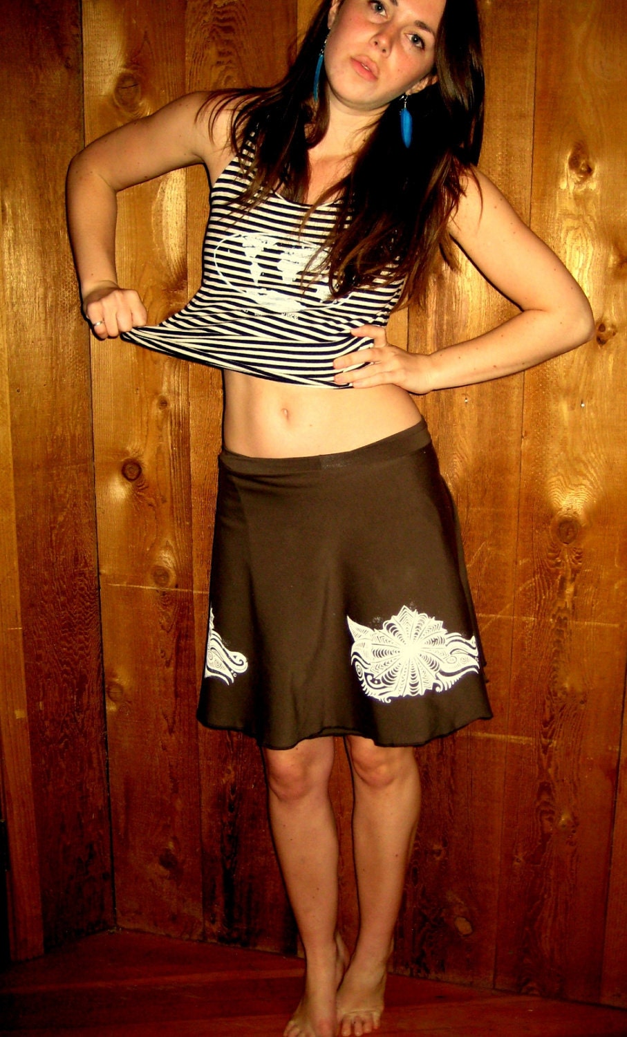 Brown  Flared Wrap Skirt One Size  Organic Cotton