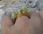 SALE Opalescent Ceylon Bead Ring. 4 Czech Beads on Merlin's Gold US 7 The Nebulus