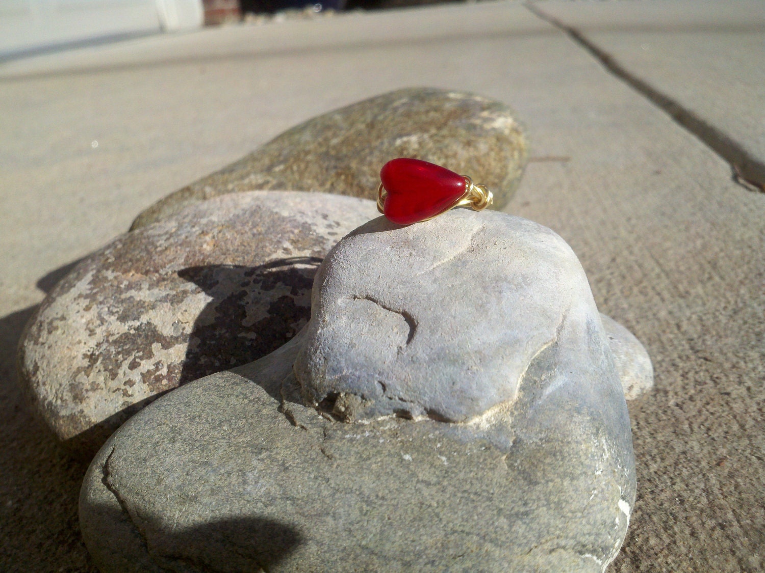 SALE Ruby Red Heart Merlin's Gold wrapped ring size 7 1/4
