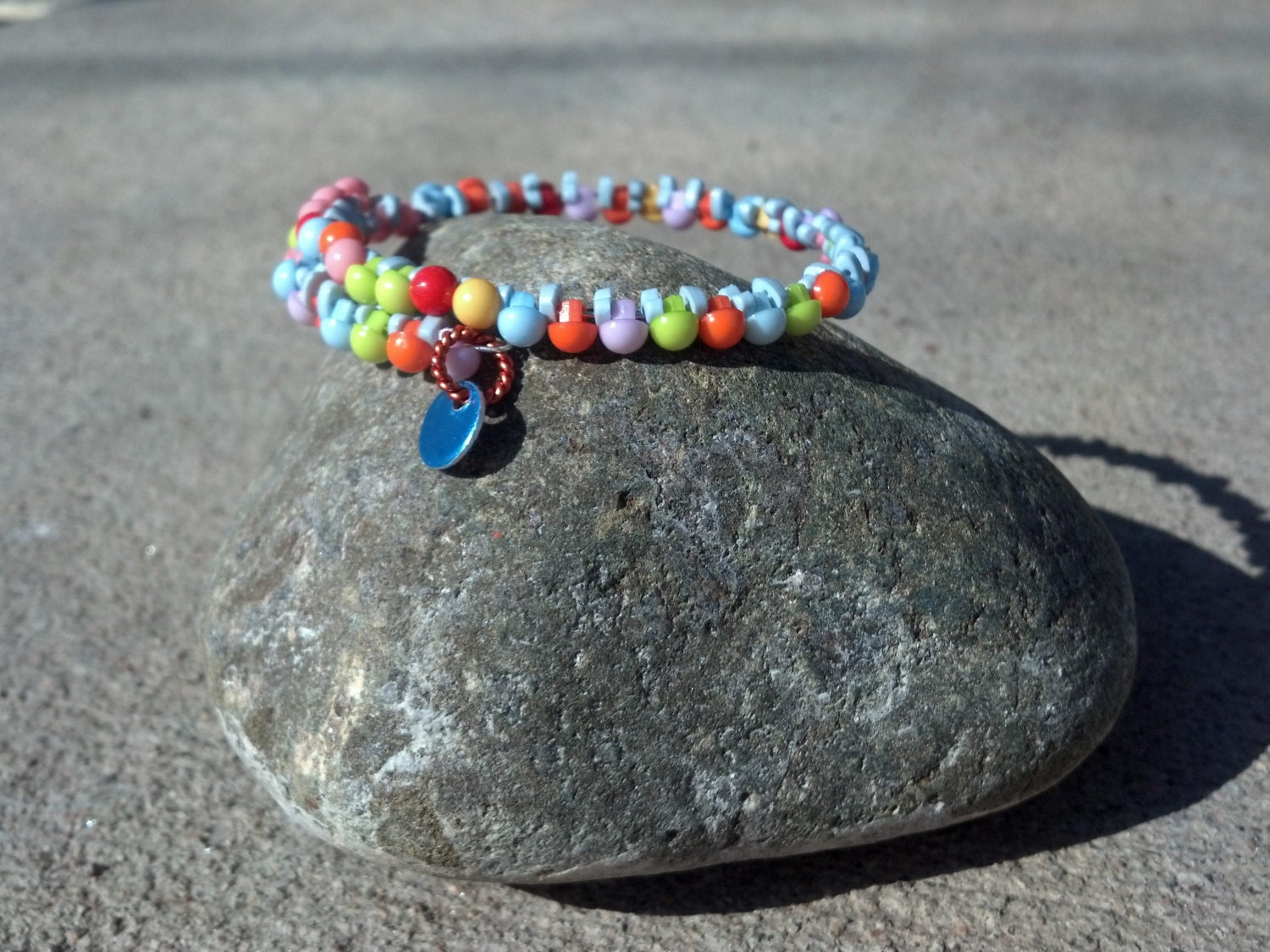 Skittles colorful beaded loop wrap bracelet 2 funky fun with customizable disc charms