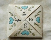 Aqua Heart Puzzle Purse Valentine - 18th and 19th Century Folk Art - Wedding, Anniversary, Engagement, Love