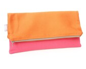Fold over Clutch with Zipper Pink and Orange (READY TO SHIP)