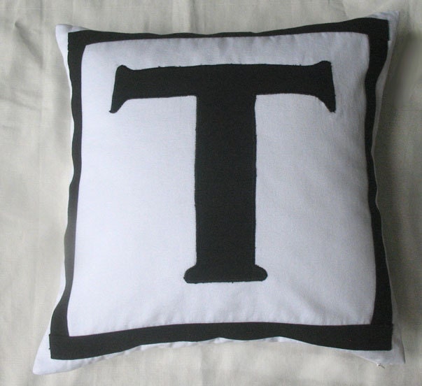 white and black custom made monogrammed pillows custom made -16 inches