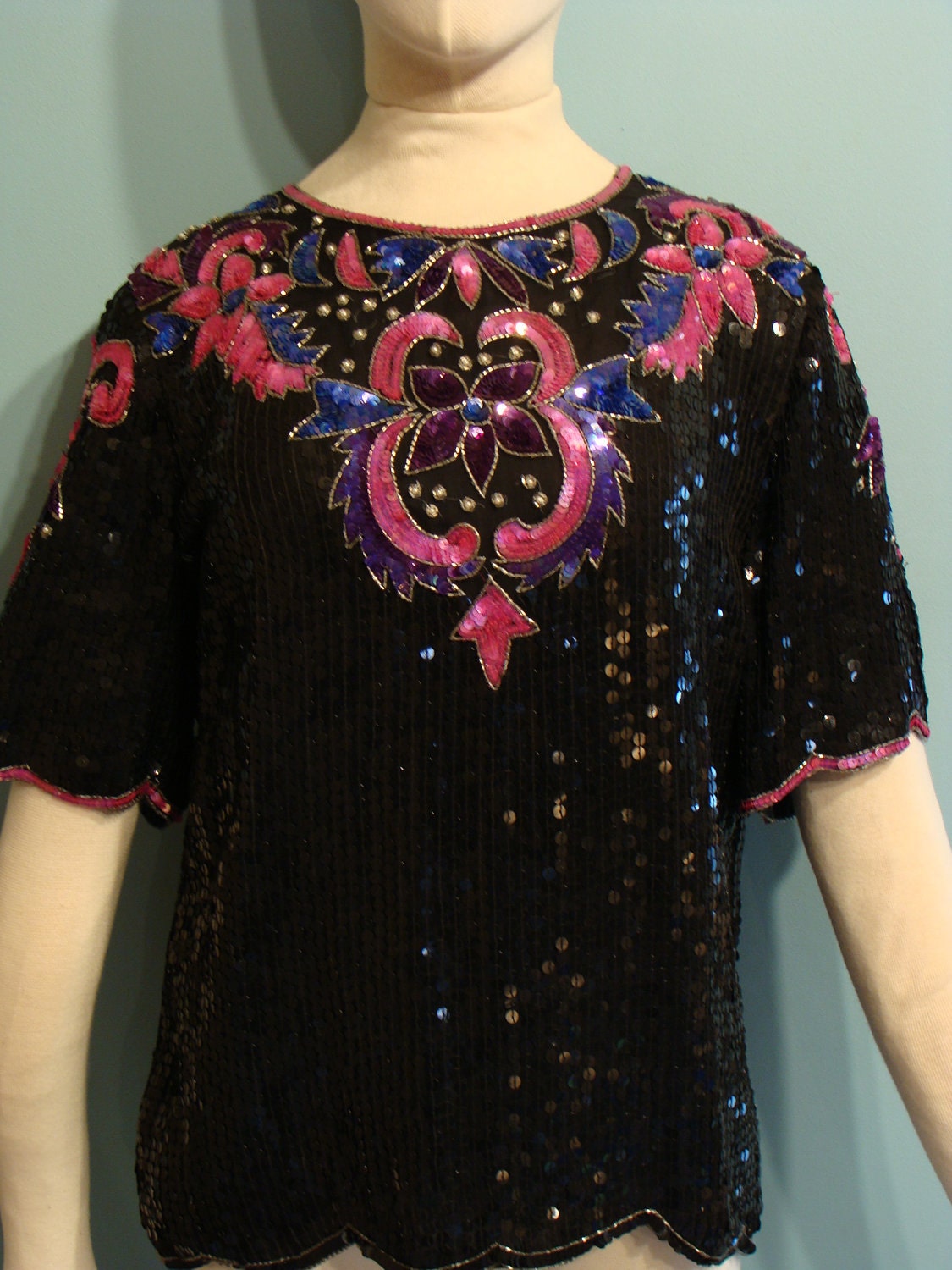 Silk multi color beaded top