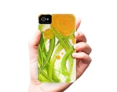 POPPiES iPhone 4/4S case - orange green flowers - contemporary fine art - abstract painting - phone case