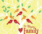 Family Tree Art Print - Tree with BIrds 11x14