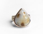 70s Vintage Ring Silver Cabachon Teardrop Hippie Boho