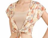70s Vintage Top Cropped Tie Flowers Adjustable