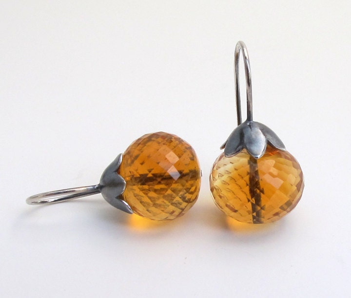 Citrine Morning Glory Pod Earrings Sterling Silver