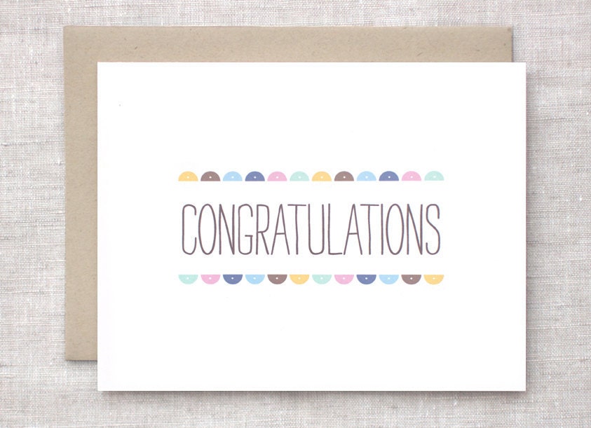 Congratulations Card, Graduation Card - Eco Friendly - Semi-Circles Brown, Yellow, Blue, Pink, Green
