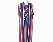 60s Vintage Dress Mod British Stripes Red White Blue Large