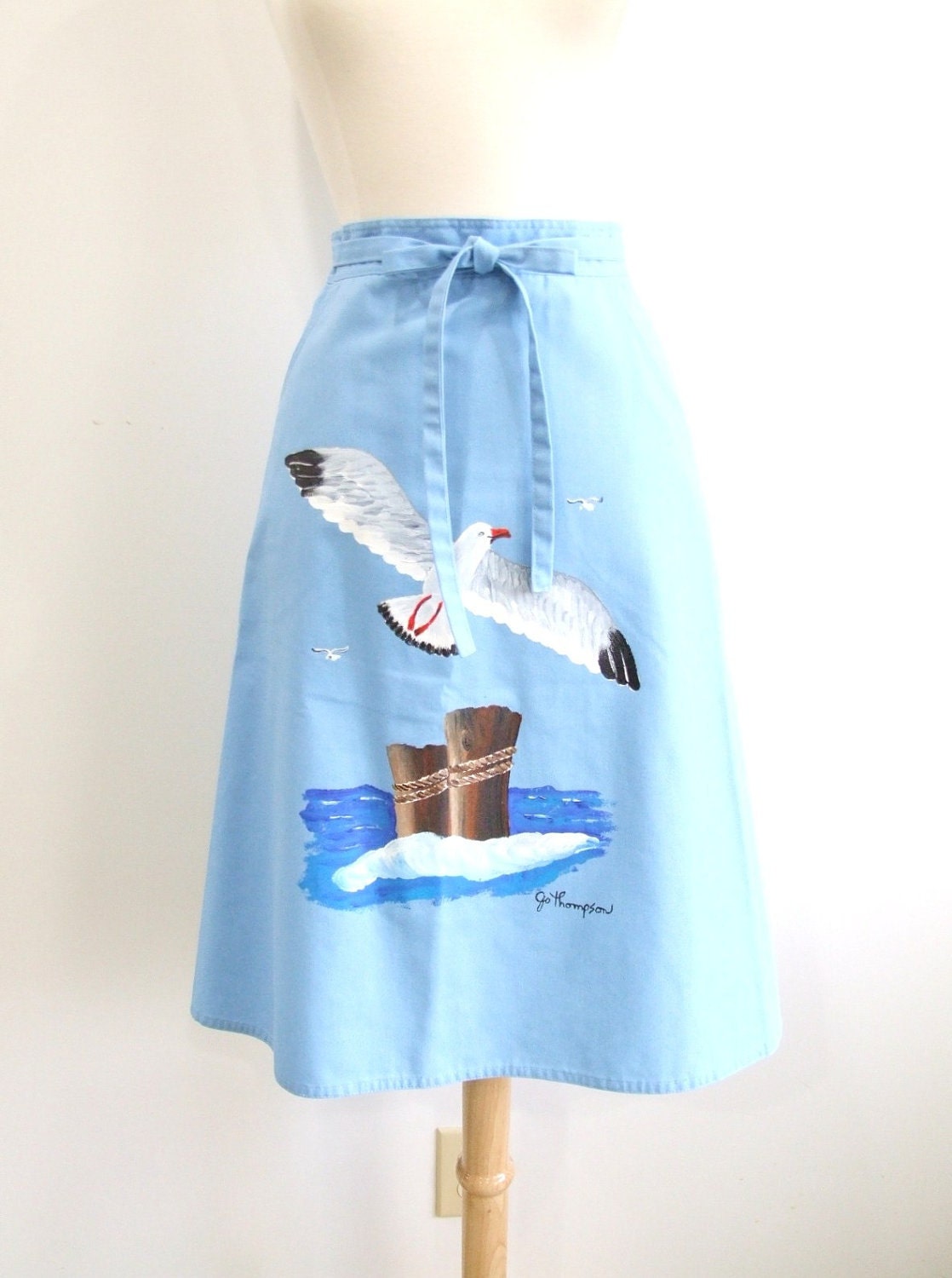 Vintage Wrap Skirt Blue Hand Painted Nautical Skirt - One Size