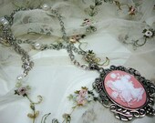 Feminine Fairy Cameo in Pink and White with Pearls and Chain