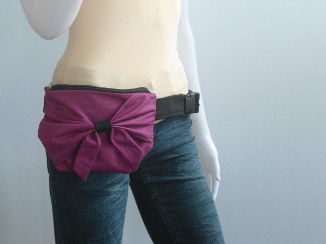 Pink  with bow hip bag //handmade bag/ // Belt bags //fanny pack// --pink canvas fabric by lalitathaicraft