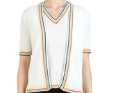 Rainbow Stripes Shirt Jacket 60s Vintage White Tennis Preppy 2-Piece