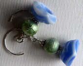 vintage bead earrings BALLERINA BEACH vintage German glass & sterling silver  periwinkle blue and seafoam green