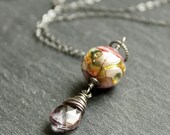 Handmade Necklace - Topaz, Oxidized Silver, Pink, Gemstone Necklace, Lampwork Jewelry, Handmade Jewelry