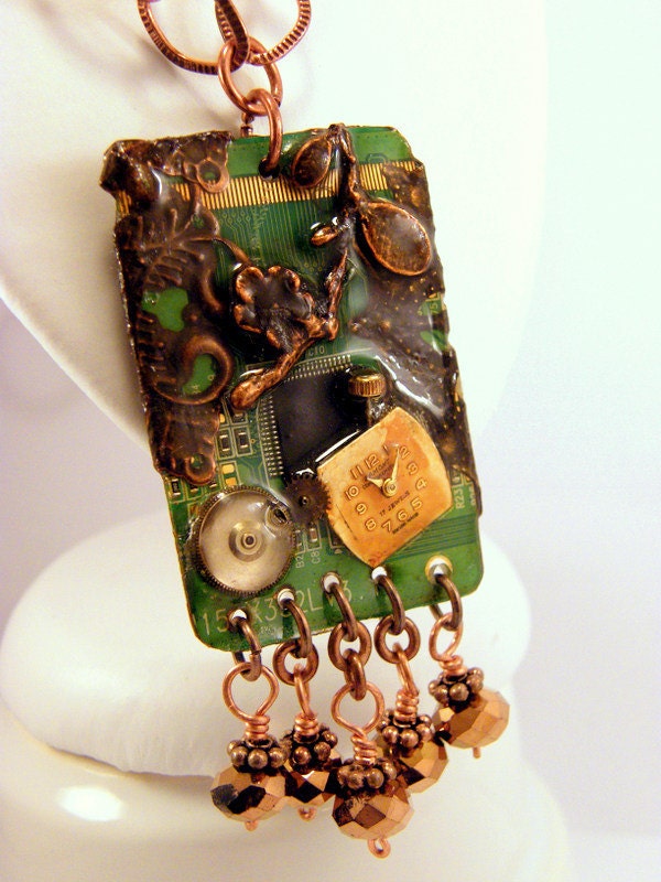 Steampunk Geekery Chandelier Recycled Circuit Board Necklace
