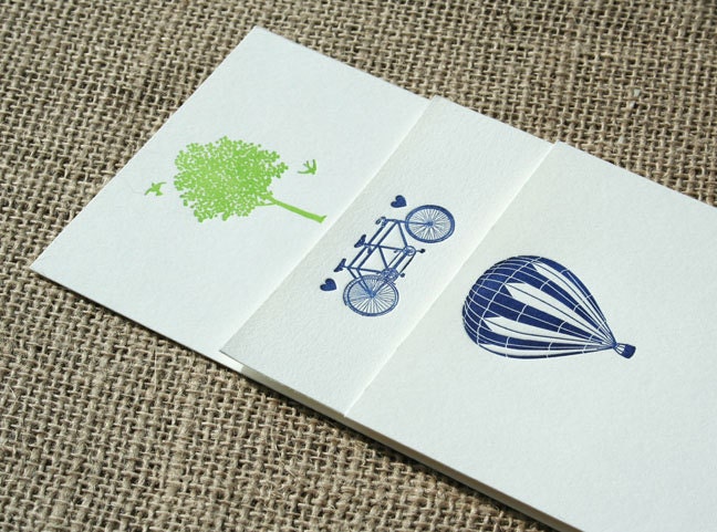 Custom Letterpress Note Card Set: Long, Personalized Balloon, Bicycle, Tree, or Flower