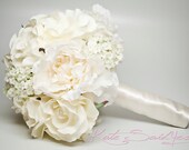 Wedding Bouquet - Ivory Peony Rose Hydrangea Silk Bridal Bouquet