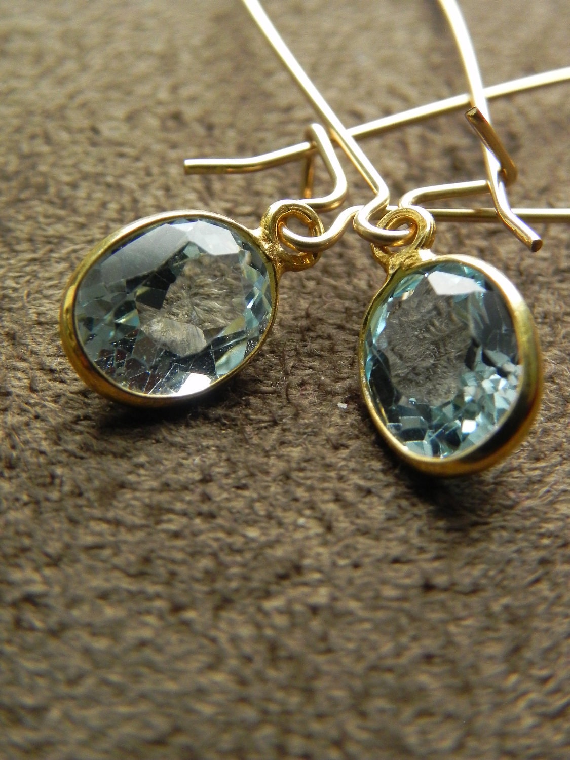 SALE Faceted Blue Topaz and Vermeil Gold Filled Elongated Kidney Earrings