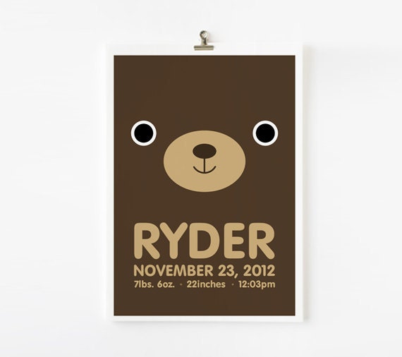 Personalized Custom Modern Animal Design Print for Child Bedroom or Baby Nursery 8 x 10 Wall Art