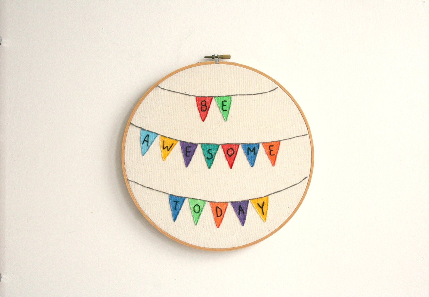 Hand Embroidery Hoop- Be Awesome Today - Personalized Stitched Pennant Banner