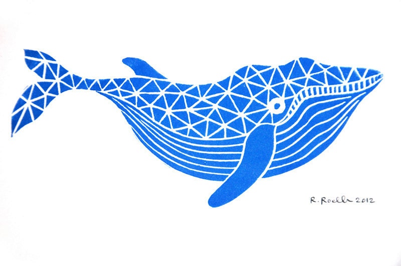 Whale - Mini Block Print