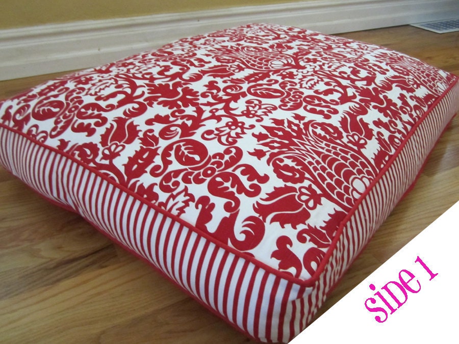 Reversible Dog Bed Cover - Red/White - Size Medium (28x35x4) - Stuff with 4 standard-size bed pillows