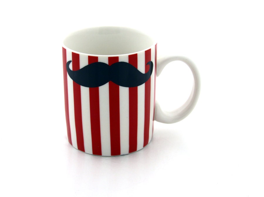 Moustache Mustache Mug Circus Stripes Kiln Fired double sided Great fathers day gift