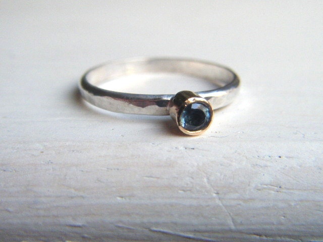 Captured a Drop of the Ocean Stack Ring Aquamarine 14kt Gold and Silver Your Size