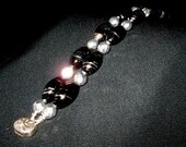 Black and silver glass bead bracelet