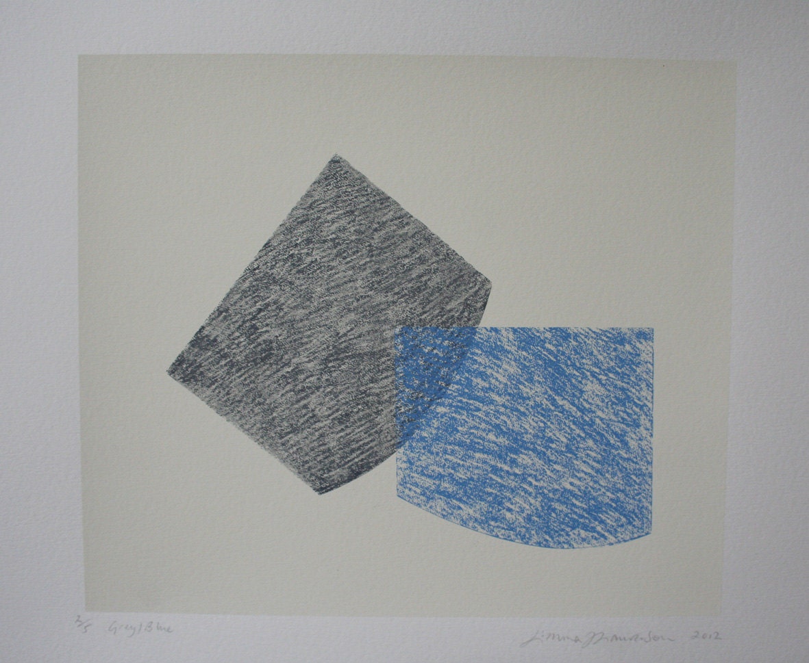 Grey/Blue, an original minimal contemporary, fine art screenprint. - littleprintpress