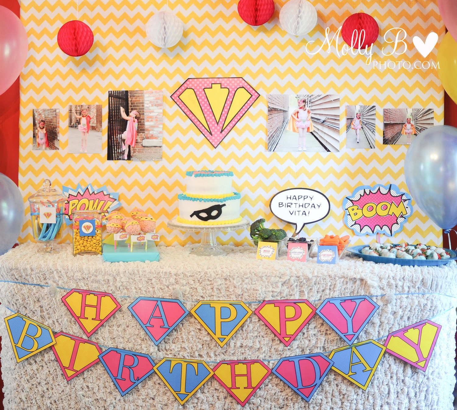 VINTAGE SUPER GIRL Birthday Party - Coordinating Super Hero Printables - Customized Printable Package